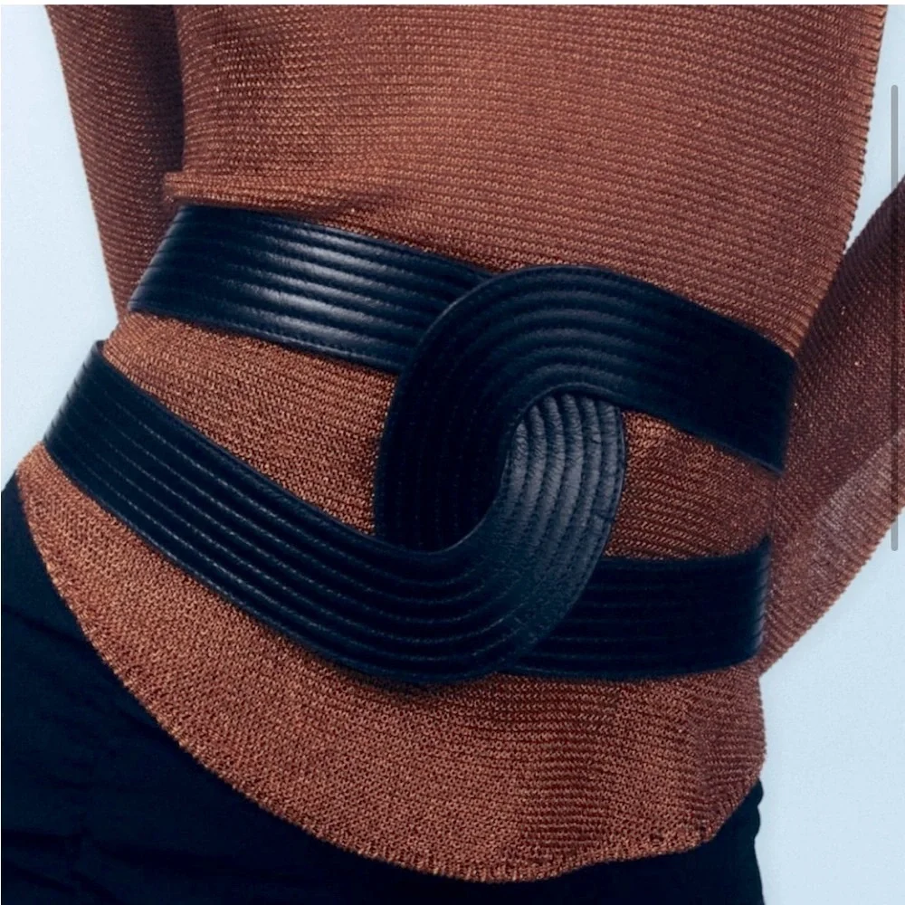 Zara Limited Edition 100% Genuine leather twist black wide belt Sz.80 (S)